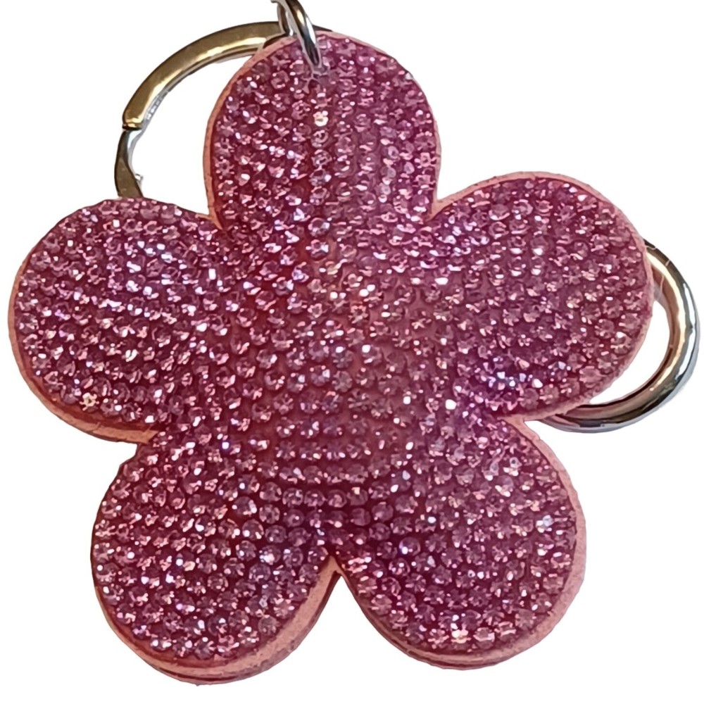 Evriholder Pink Sparkle Flower Bag Charm Key Chain New